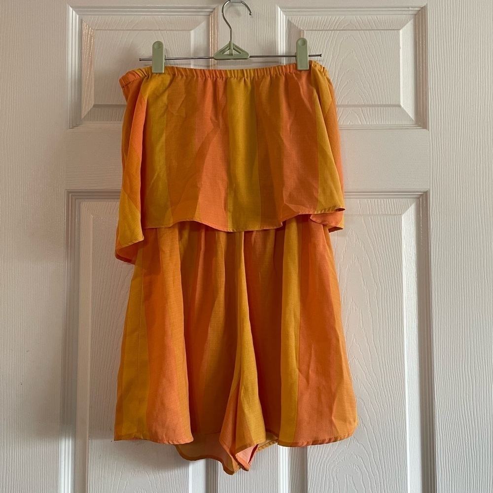 Show Me your Mumu Thelma Romper Sunset Sun Kissed Stripe Orange Yellow. Size Sm